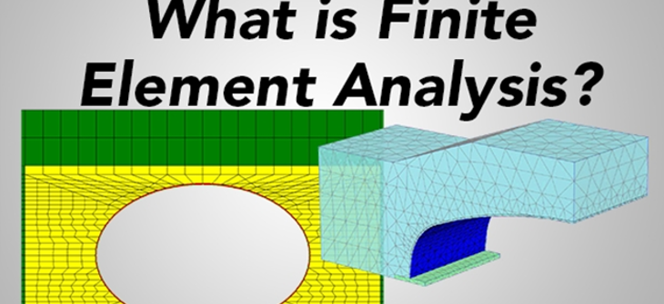 Text reading "What is Finite Element Analysis?" above two 3D models with grid patterns illustrating finite element analysis.